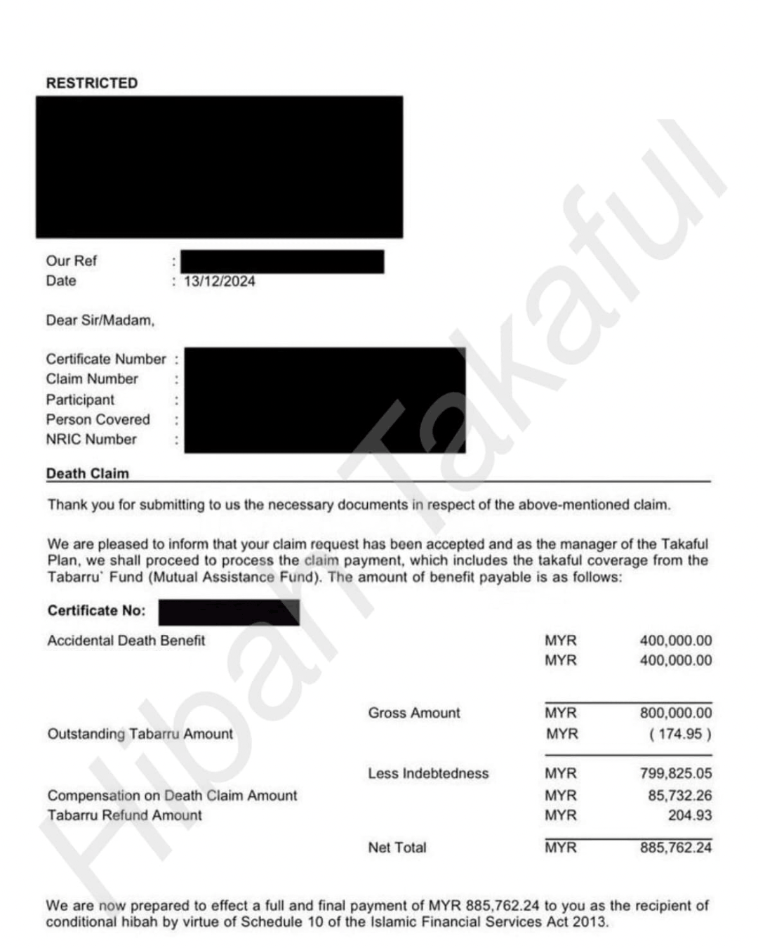 Tuntutan RM800,000 Hibah Takaful Berjaya